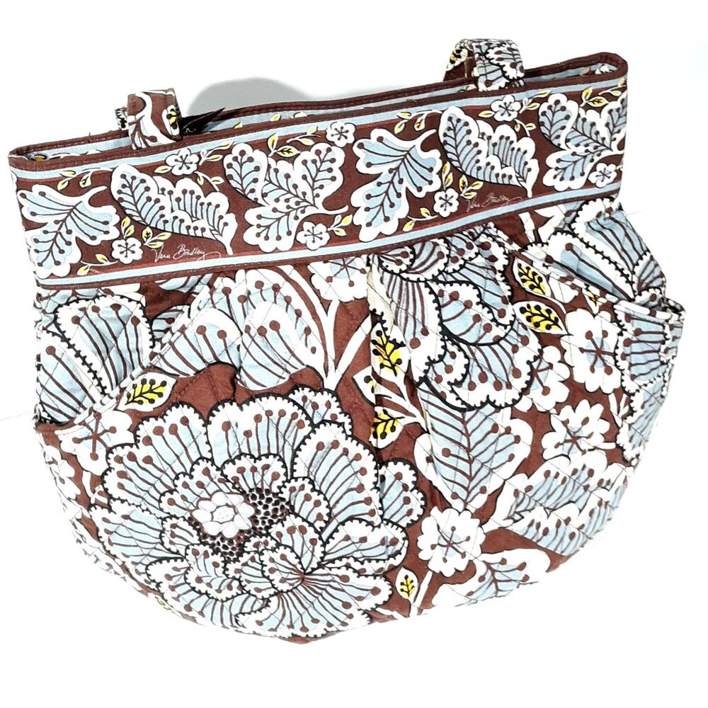 Vera Bradley Purse Slate Bloom Retired Shoulder Bag Large Blue Brown Floral